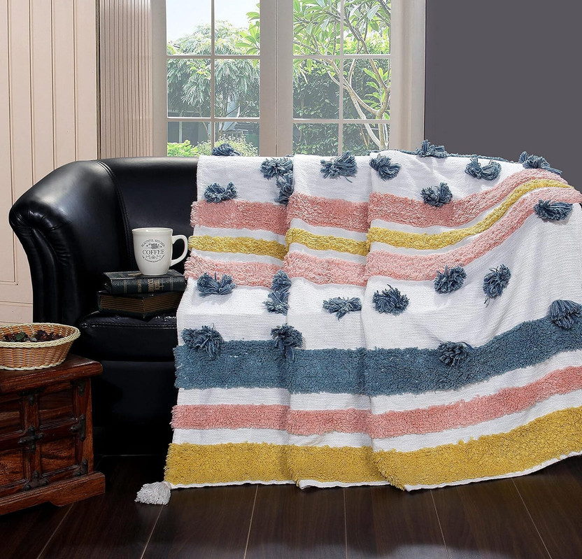 Homitecture Self Design Single Throw for  Mild Winter(Poly Cotton, Premium 170 x 228 cm Cotton Tufted Single Throw (multi))