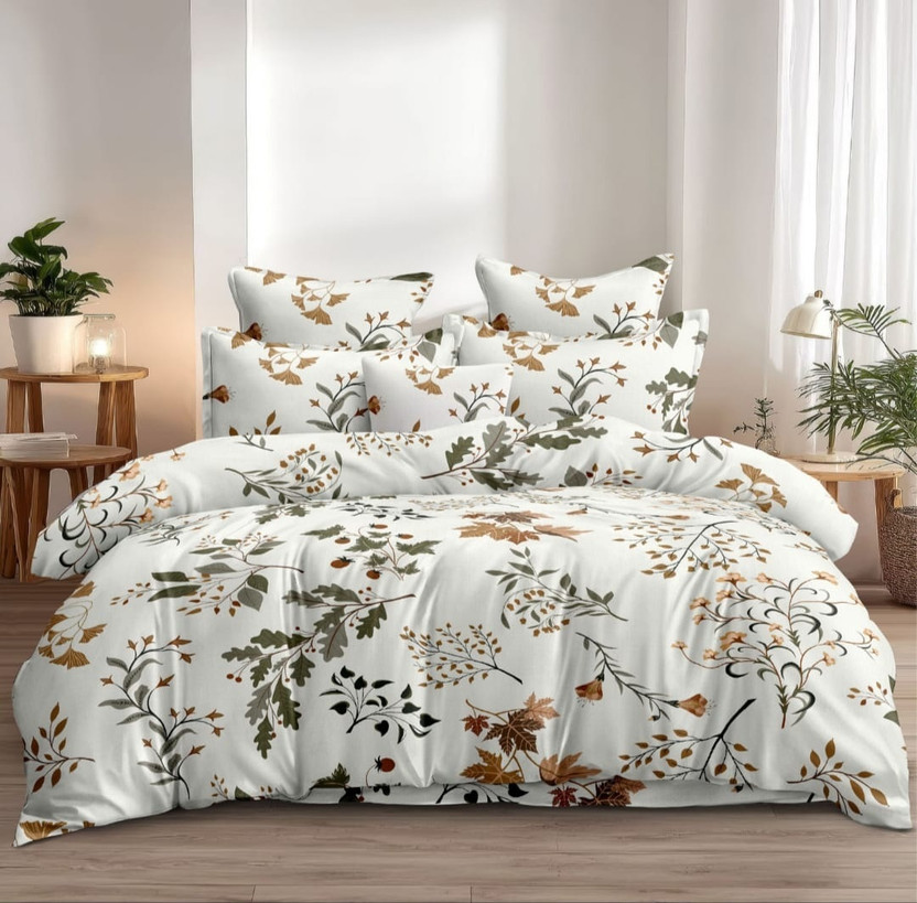 KURRY HOME FURNISHING Microfiber Double King Sized Bedding Set(grey multi, one double comforter one double flat bedsheet with two pillow covers)
