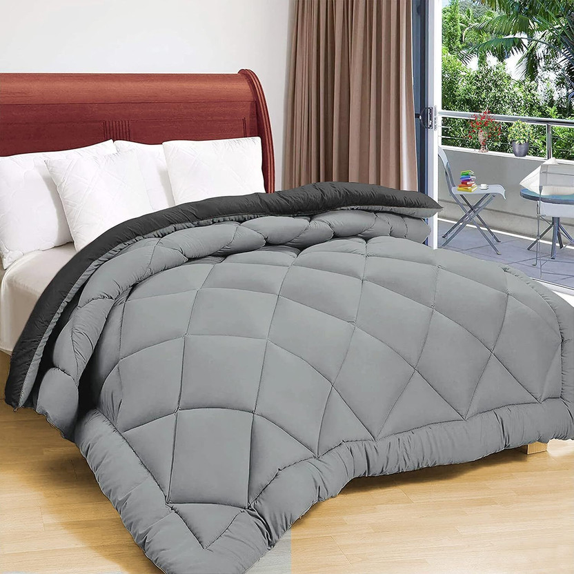 Flipkart SmartBuy Solid Double Comforter for  AC Room(Microfiber, Grey+Black)
