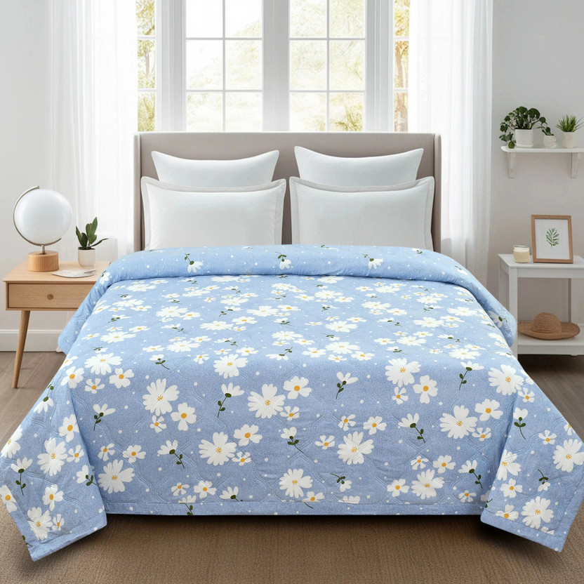 Home Stylish Floral Double Comforter for  AC Room(Microfiber, Soft SKY Blue)