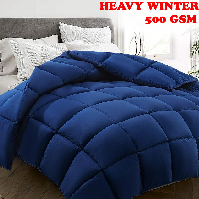 Cashmera Solid Double Comforter for  Heavy Winter(Poly Cotton, Blue)