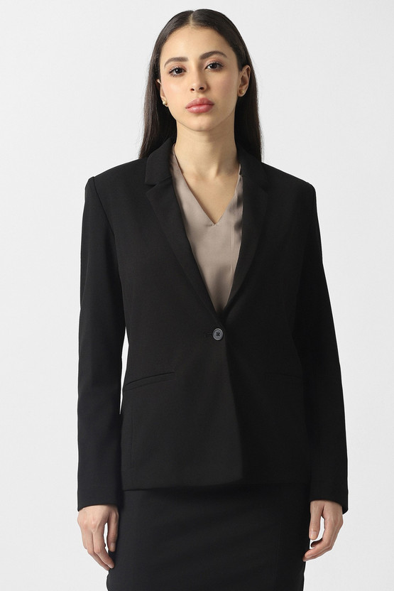 VAN HEUSEN Solid Single Breasted Formal Women Blazer(Black)