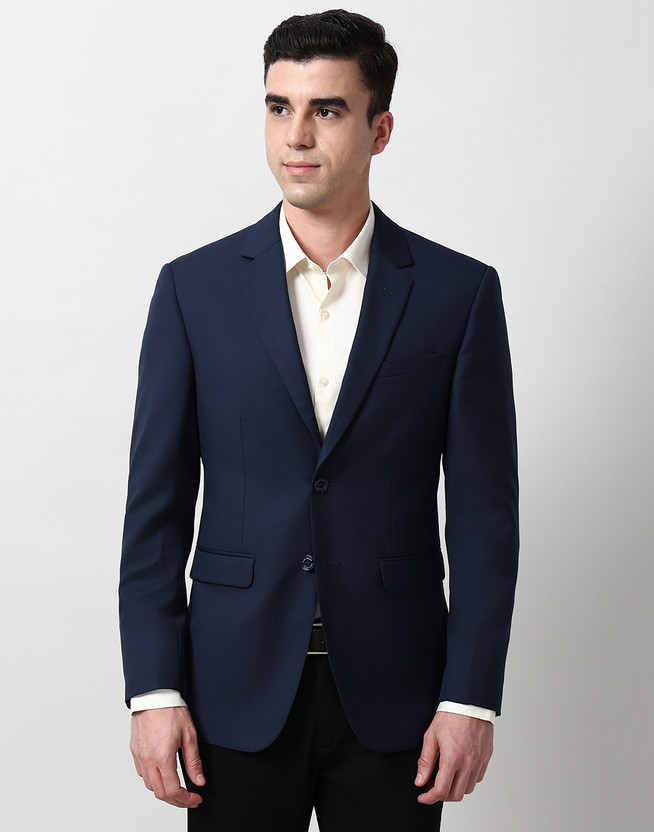 PETER ENGLAND Solid Tuxedo Style Formal Men Blazer(Blue)