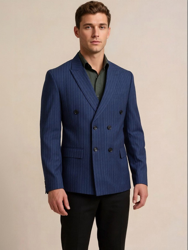 Rajniti Rajniti Striped Double Breasted Festive, Festive & Wedding, Formal, Lounge Wear, Party, Wedding Men Blazer(Blue) - Flipkart Deal