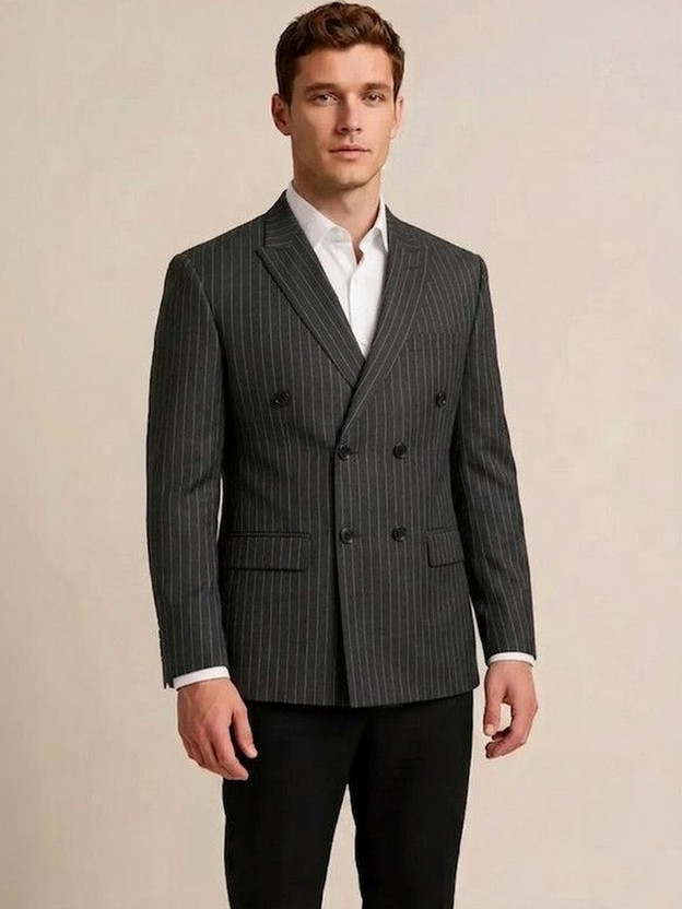 Rajniti Rajniti Striped Double Breasted Festive, Festive & Wedding, Formal, Lounge Wear, Party, Wedding Men Blazer(Black) - Flipkart Deal