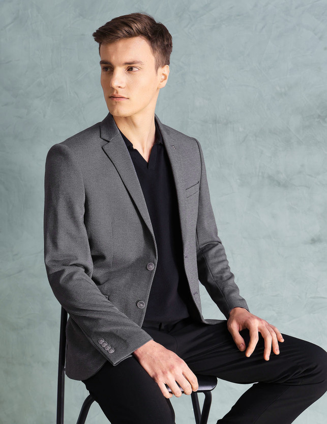 ARROW Self Design Single Breasted Formal Men Blazer(Grey)