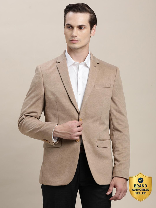 TURTLE Solid Single Breasted Casual Men Blazer(Brown)