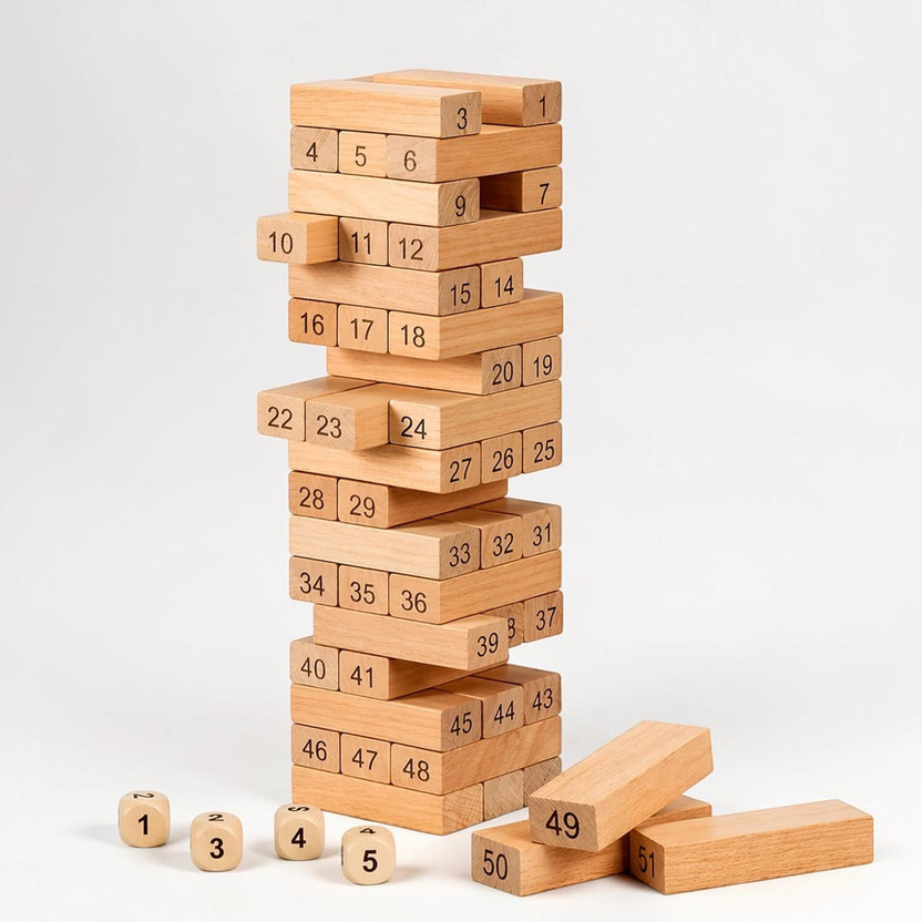 Maa Momai Toys Kids Wooden Tower Building Balance Game Set(Brown)