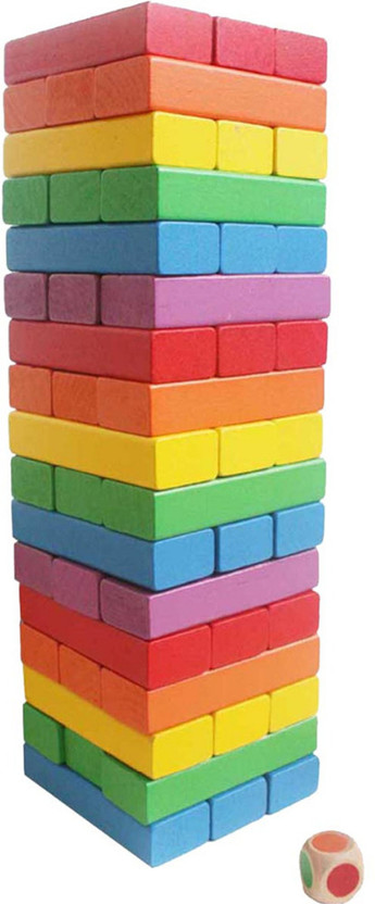 Authfort Wooden 54 Colored Wooden Building Block Dominoes, Party Game, Tumbling Tower Jenga Game Authjfort Toy (Multicolor)(Multicolor)