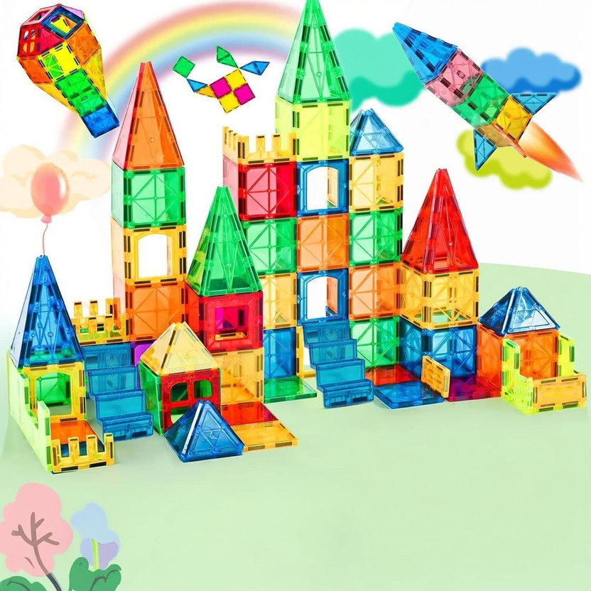 Sotnof Magnetic Building Tiles for Kids | 28 Pieces STEM Educational Montessori Blocks(Multicolor)