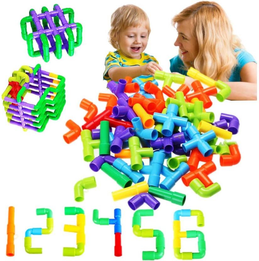 Funblix Pipe Building Blocks Toy Set Educational Construction & Creative Learning 50Pcs(Multicolor)