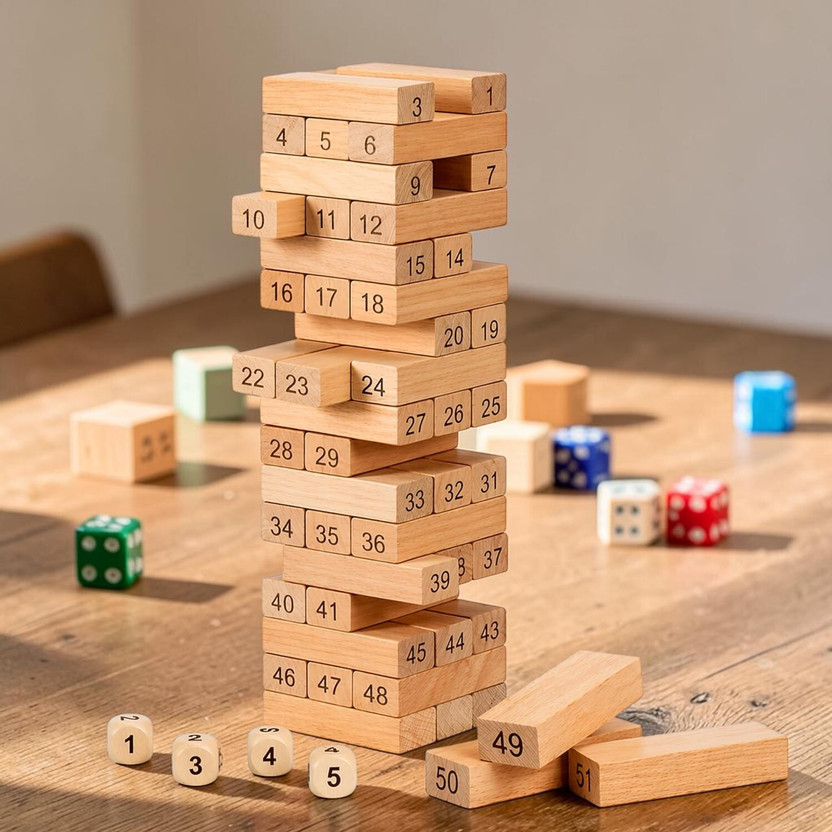 Maa Momai Toys Classic Wooden Tower Balance Game for Family Fun(Brown)