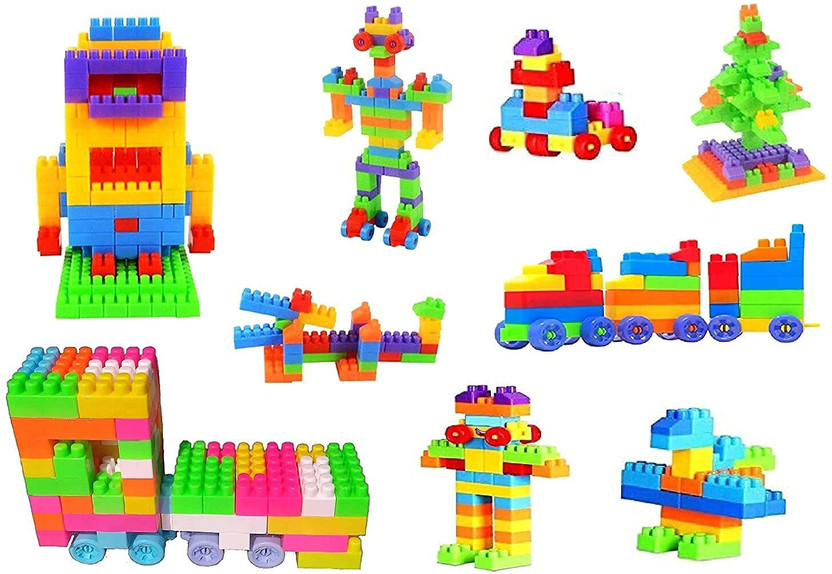 SATSUN ENTERPRISE 60 Pcs Building Blocks,Learning Toy,Educational For Kids (52 Pieces +8 Tyres)(Multicolor)