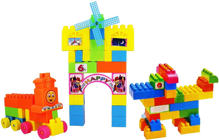 Aseenaa Happy Building Blocks For Kids With Bag And Zip Packing | Different Shape Blocks Toys of 45 Pcs | Block Games for Kids and Gift Toy | Colour - Multi Color(Multicolor)