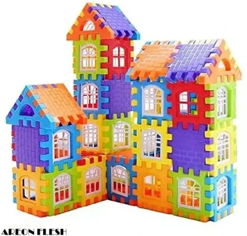 MBK Creative DIY House Blocks 60+Pcs Colorful Construction Set with Smooth Edges(AR)(Multicolor)