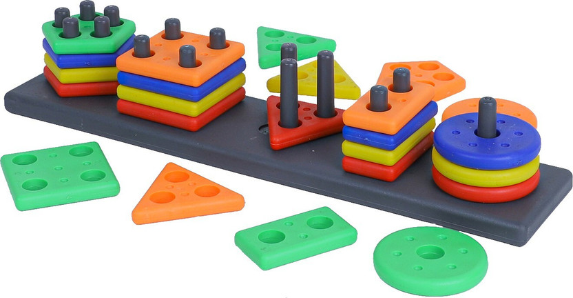 cktech Intellectual Smart Activity Fun and Learning Geometrics ,Shape Matching Five Column Blocks Educational & Learning Toys Sorter, Color Choose Stacking Block Game for Kids baby (Geometric Board)(Multicolor)