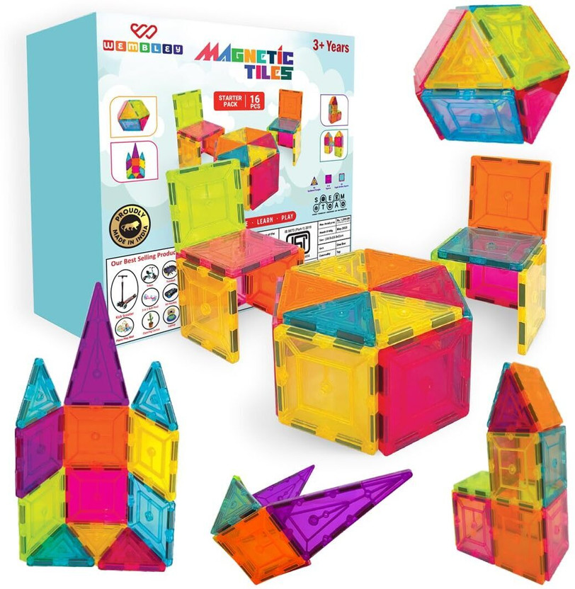 Wembley Constructing & Magnetic Sticks Building Blocks & Magnetic Tiles For Kids (16PCS)(Multicolor)