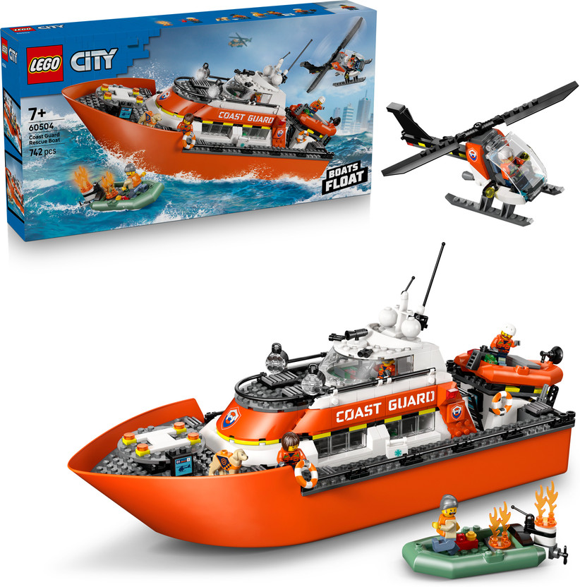 LEGO City Coast Guard Rescue Boat & Helicopter Playset 60504(Multicolor)