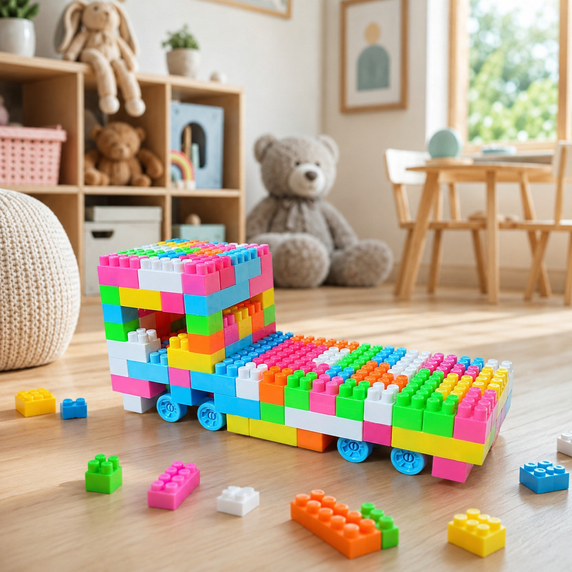 Pulsbery 200 Pieces Small Building Blocks with Wheel/Smart Activity Train Blocks For Kids(Multicolor)