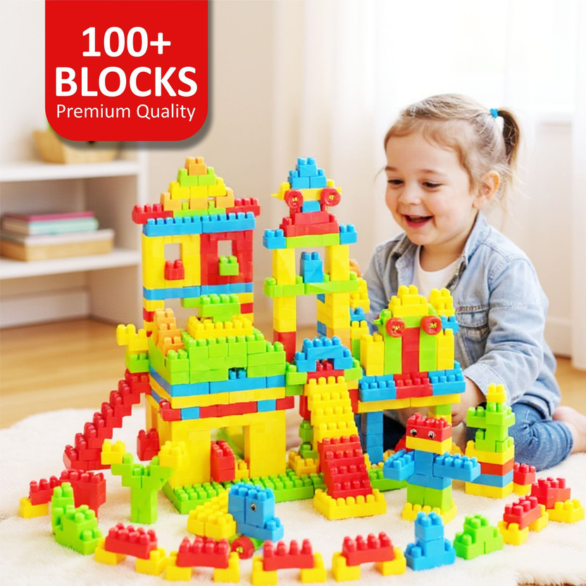 Fizzy Funs 100+ Pcs Building Block Toy for Kids Fun, Learning & Smart Activity Train Blocks(Multicolor)