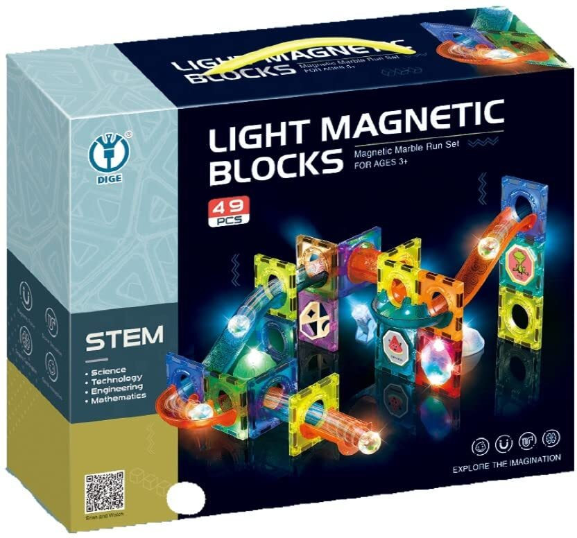 ADHYANSH ENTERPRISES Light Magnetic Tiles Building Blocks 49Pc STEM Marble Run Toy(Multicolor)