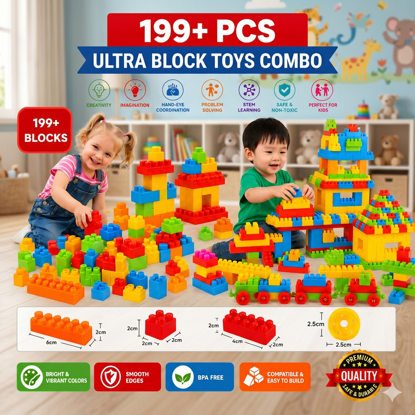 Alafi 199+ PCS Building Blocks Set for Kids Educational STEM Learning Toy Bricks(Multicolor)