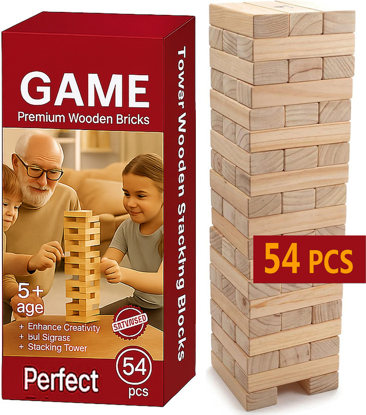 arovemic Premium Jenga Wooden Block Stacking Game - Family Fun & Skill-Building-S16(Brown)