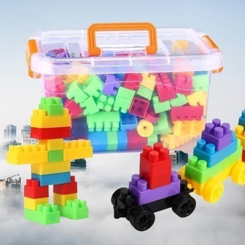 Sharvil Vibrant Building Bricks and Blocks 100+pcs Set in a Charming Bag for Kids(Multicolor)