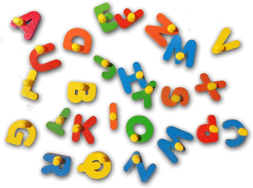 SHALAFI Montessori 26 Piece ABC Wooden 3D Letters Kids Early Education Learning Toys(Multicolor)