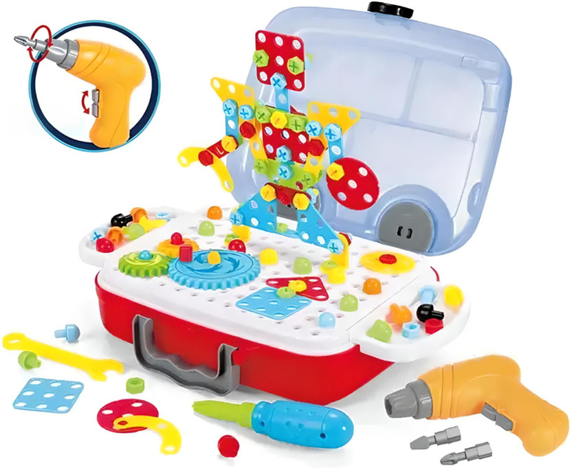 KIDOLOGY KIDOLOGY Creative Toolbox Mosaic Electric Drill & Screw Set Design 253 Pieces Puzzle Toy(Multicolor) - Flipkart Deal