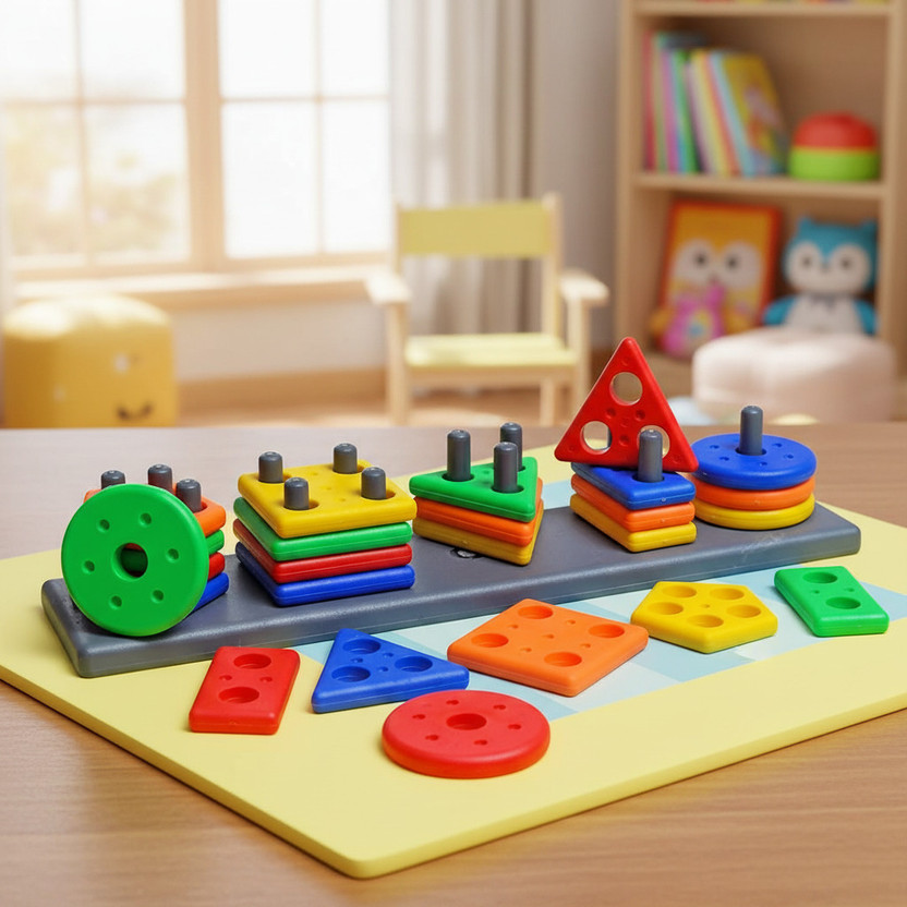 VrajVilla Smart Activity Fun and Learning Geometrics ,Shape Five Column Blocks(Multicolor)