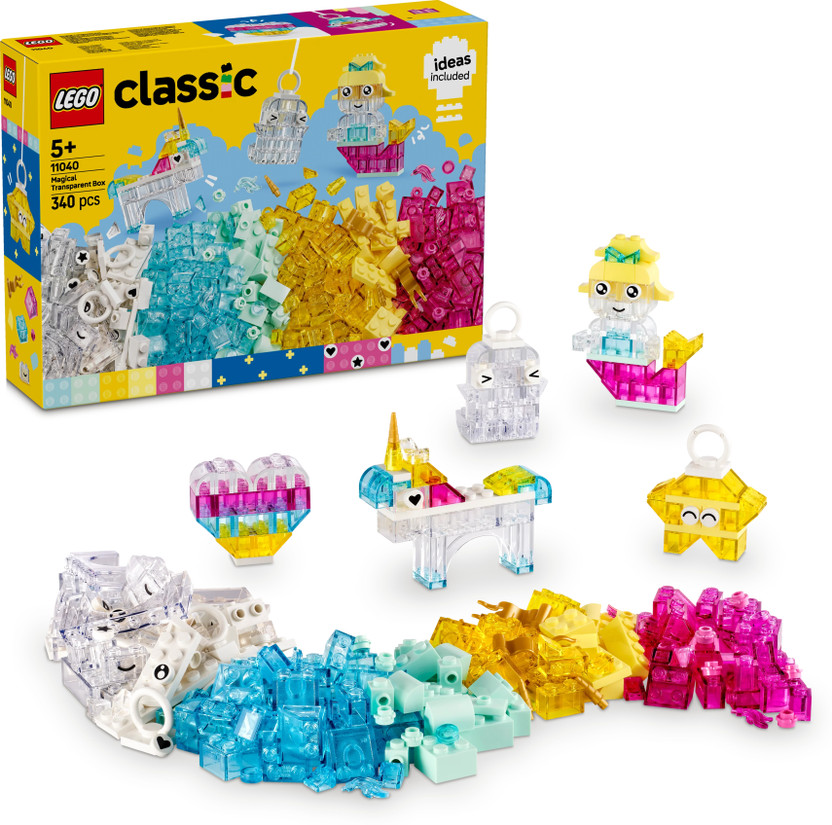 LEGO Classic Magical Transparent Box, Colorful Building Bricks Toy 11040(340 Blocks)(Multicolor)
