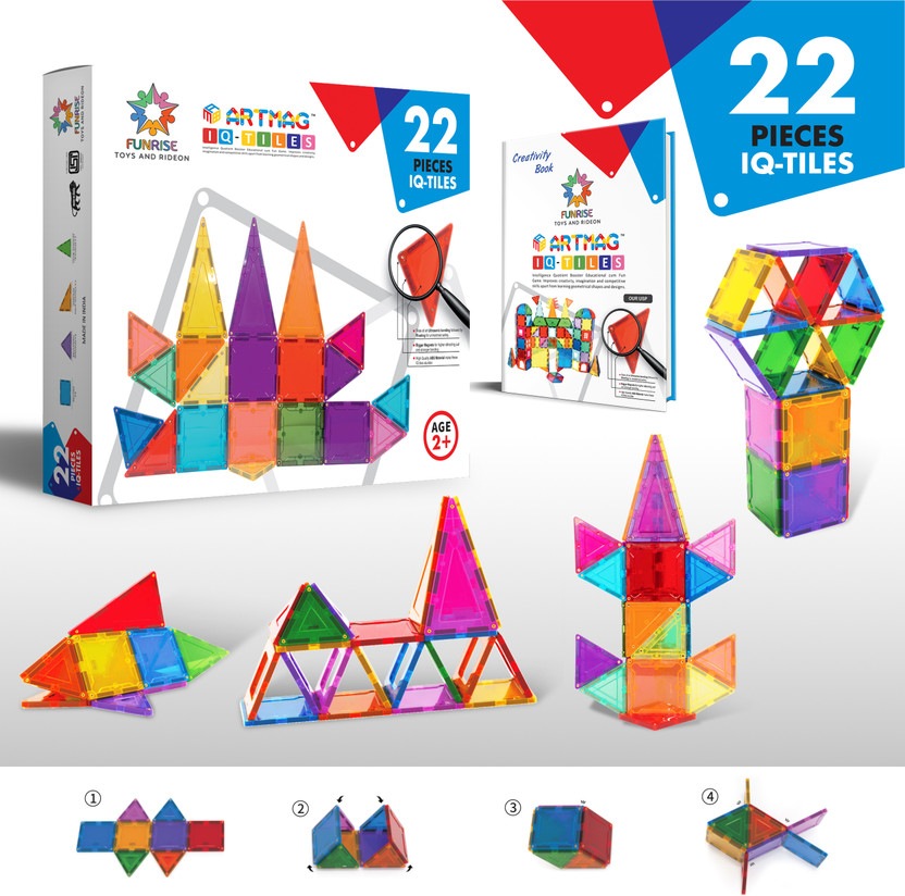 Funrise Magnetic tiles combo set of 22 psc(Multicolor)