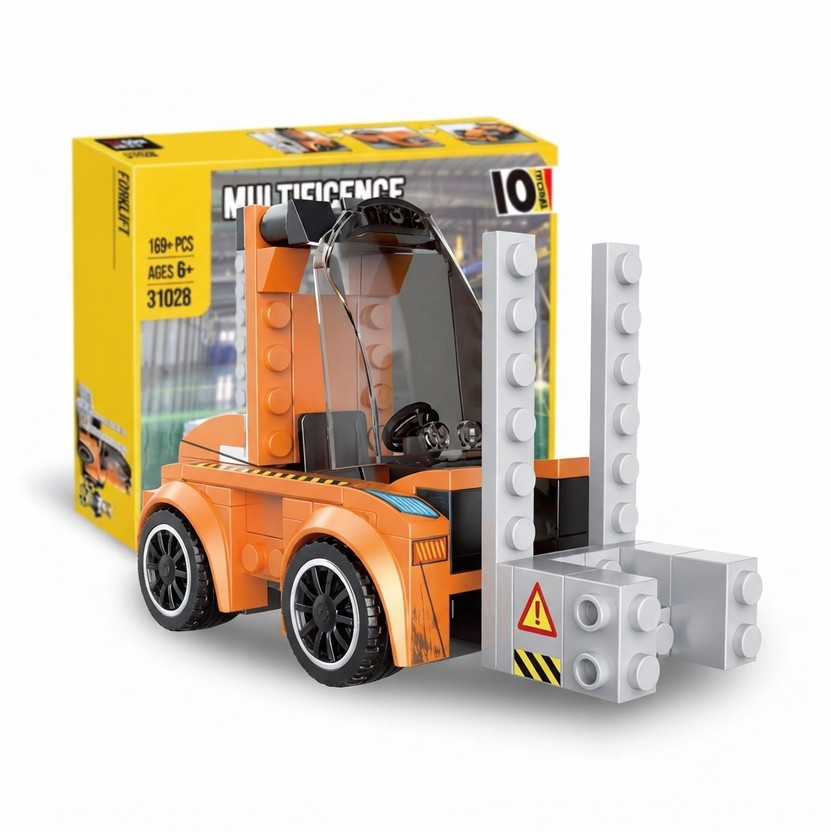 samskaraexim MULTIFICENCE 10 in 1 Building Blocks Forklift Toy 169+ Pieces Kids Age 6+(Orange)