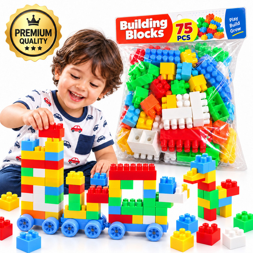 VROMLY VROMLY 75 PCS Building Blocks for Kids | Creative Block Construction Toy Set(Multicolor) - Flipkart Deal