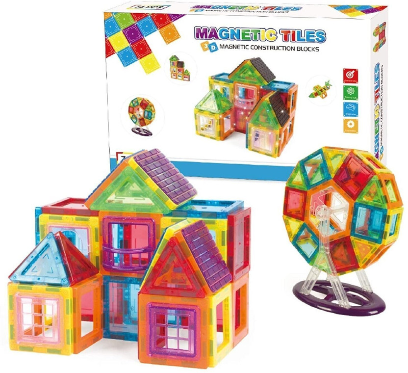 Happy Hues MAGNETIC TILES -3D -Puzzle Kit for Kids 3+ years (70 Pieces-Multicolor)(Multicolor)