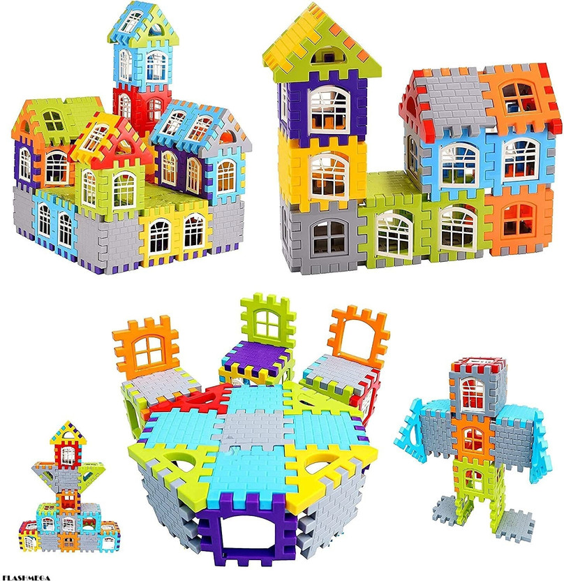 MBK House & Home Blocks for Kids-60+Pcs Puzzle Set with Windows & Smooth Finish(FLE)(Multicolor)