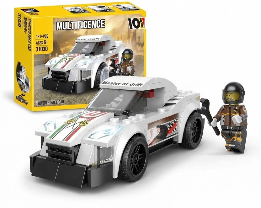 samskaraexim Race Car Building Blocks Set for Kids 181+ Pieces 8 in 1 Construction Toy Sports(White)