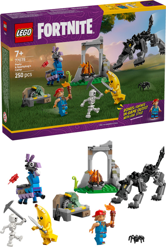 LEGO Fortnite Peely & Sparkplugs Camp Video Game Building Set 77075(Multicolor)