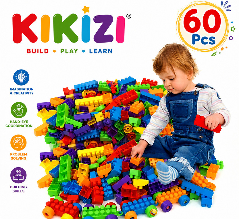 KIKIZI 60 Pcs Bricks Toys Sets with Wheel, Blocks, Educational Toys for(Multicolor)