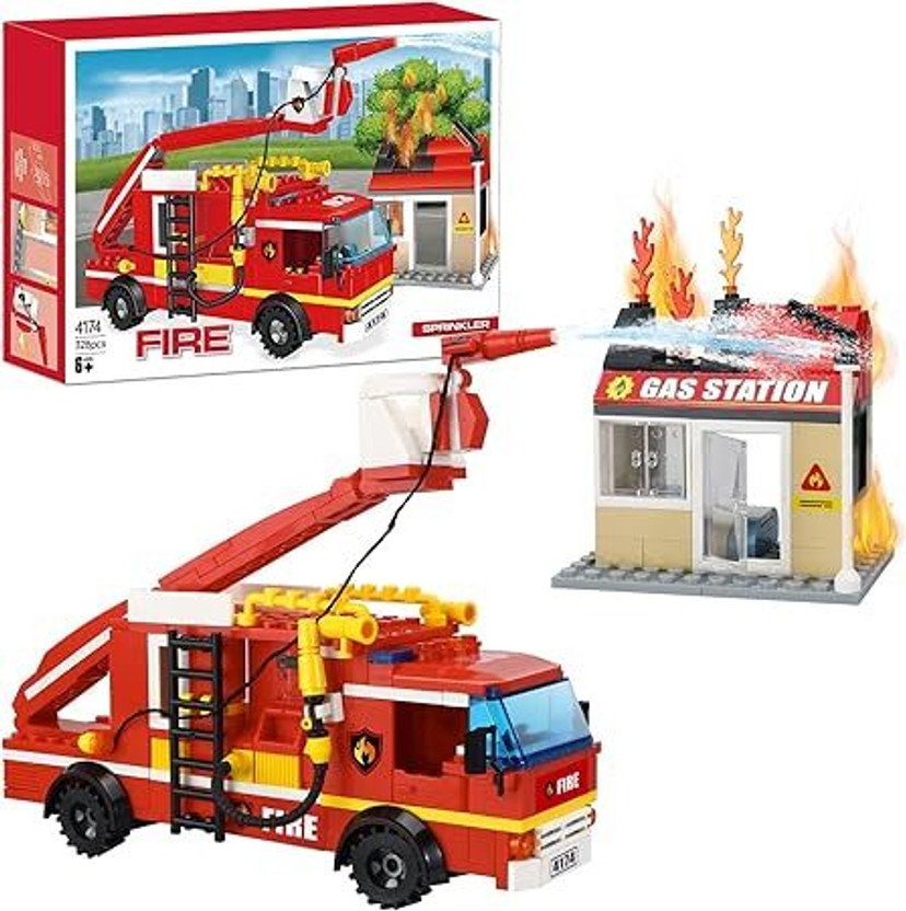 Bestie Toys Fire Rescue Sprinkler with a Gas Station Firefighter Building Set(Multicolor)