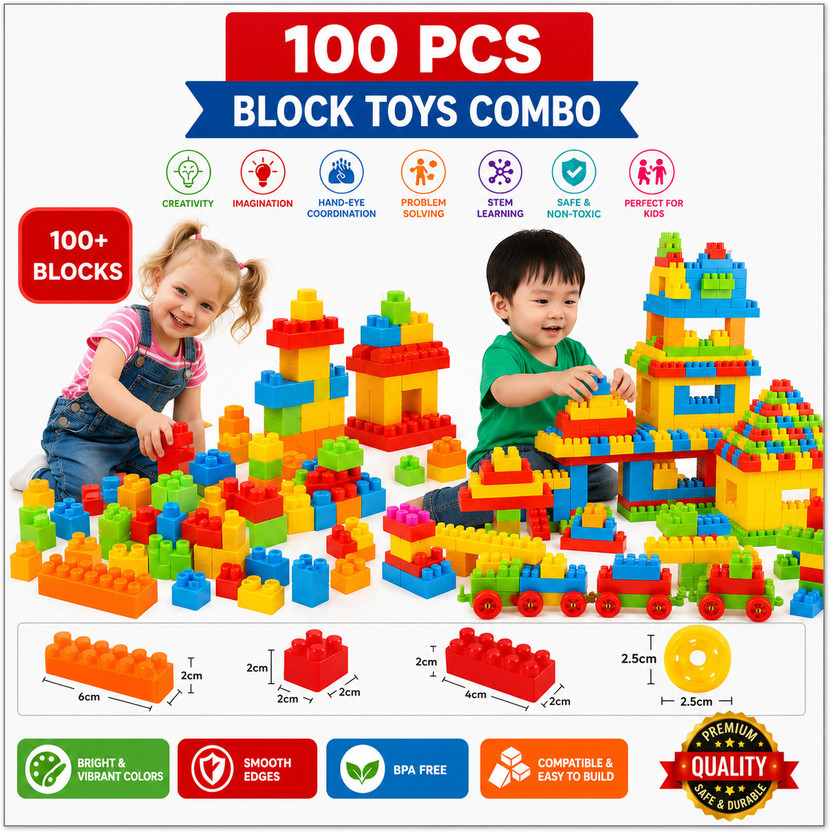 Alafi 99+ PCS Building Bricks Set for Kids | STEM Learning and Creative Play Toy(Multicolor)