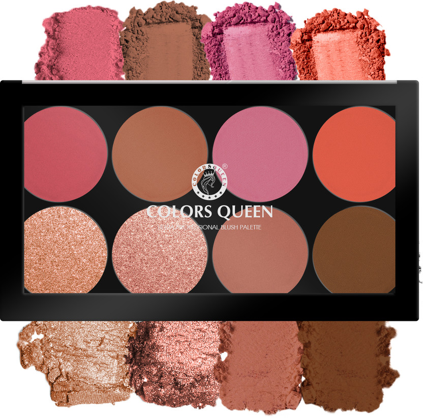 COLORS QUEEN Matte Blusher Palette with Shimmer Highlighter and Contour for Face & Cheeks(Shade - 02)