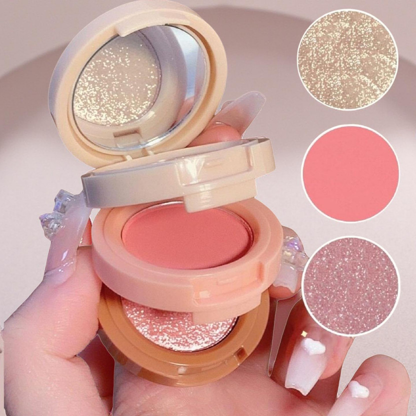 My Face True Nature Premium 3in1 Blush and Highlighter Highlighter Makeup Waterproof Palette(Pink)