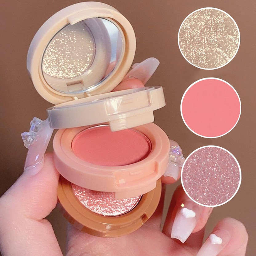 SKAM BEAUTY 3 in 1 Blush with & and Highlighter Combo Korean Makeup Blusher Palette(The Swiss Liquid Stick Pixi Tint Plate Shade - A)