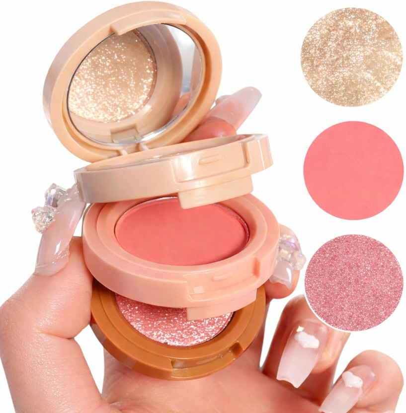 My Face True Nature Premium 3in1 Highlighter Makeup Blush and Highlighter Waterproof Palette(Pink)