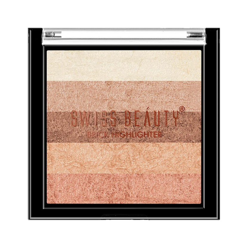 SWISS BEAUTY Brick Highlighter | Pigmented Powder Highlighter Bronzer | Blendable(Multicolor-04)