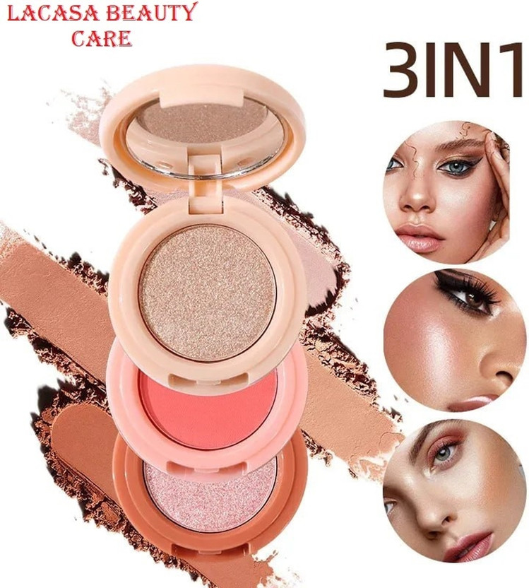 LACASA BEAUTY CARE Perfect New 3 in 1 Face Blusher & highlighter for long-lasting, beautiful blush(multi color)