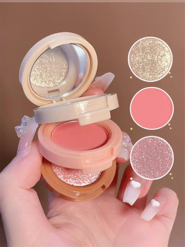 HSQ Mini Stack Makeup Combo – Blush, Highlighter & Glitter(Multicolour)