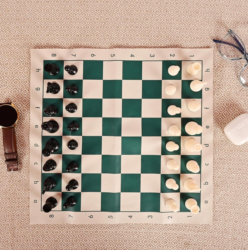 MOVEX Morex 16.5 Inch Foldable Vinyl Chess Mat with High Quality Plastic Pieces Educational Board Games